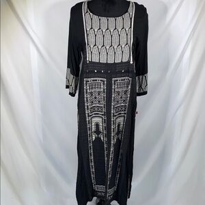W For Woman Black Embroidered Geometric Kurta Tunic Dress Size 16